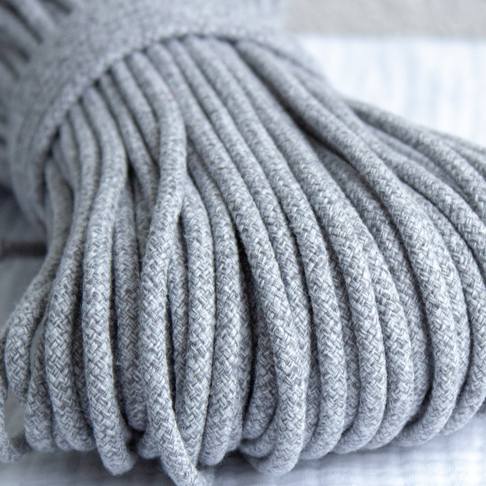 Cotton Cord 5mm, 50 meters. MELANGE dark gray and light gray