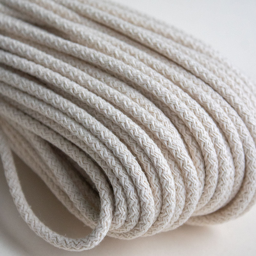 Braided Cotton Cord 5.5 mm, 50 meters NATURAL (Ecru White) color