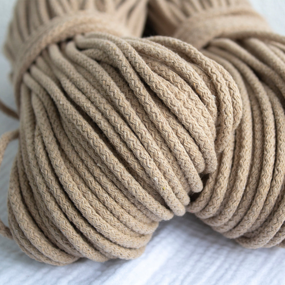 Braided Cotton Cord 5.5 mm, 50 meters BEIGE color
