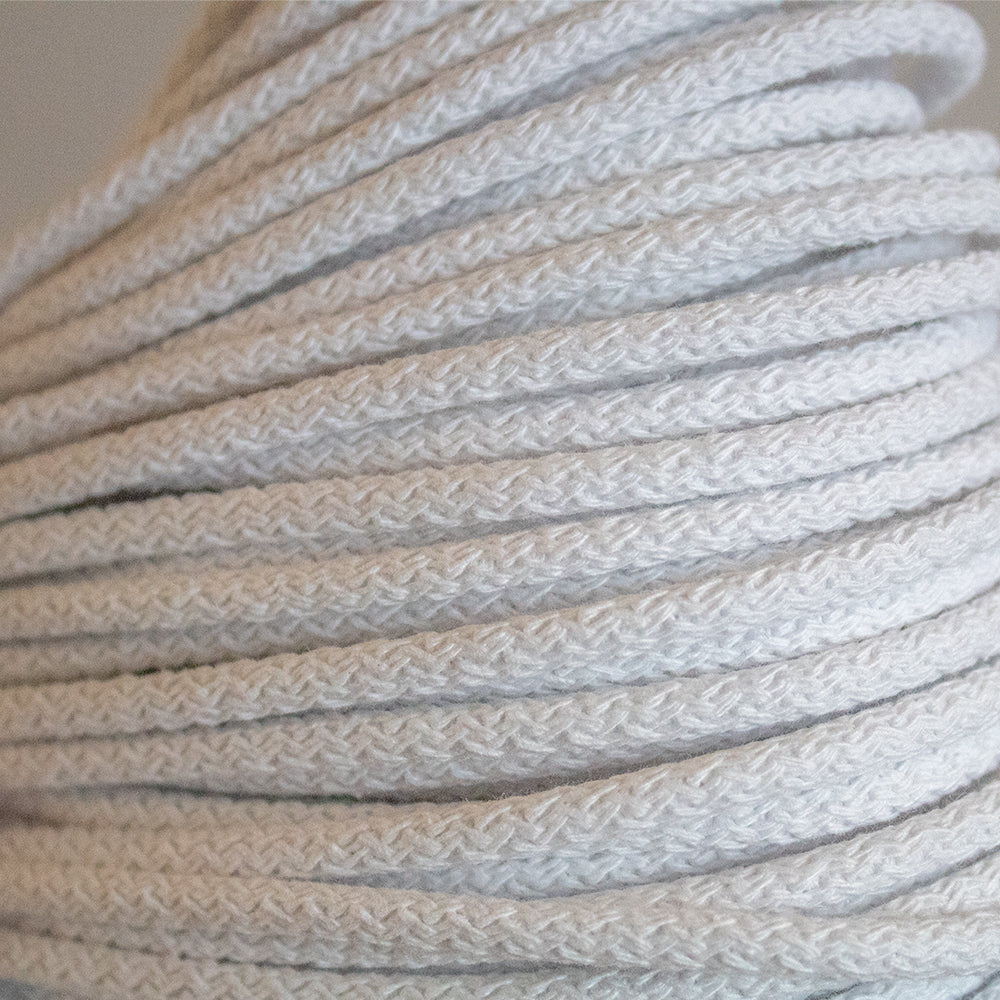 Braided Cotton Cord 5.5 mm, 50 meters WHITE color