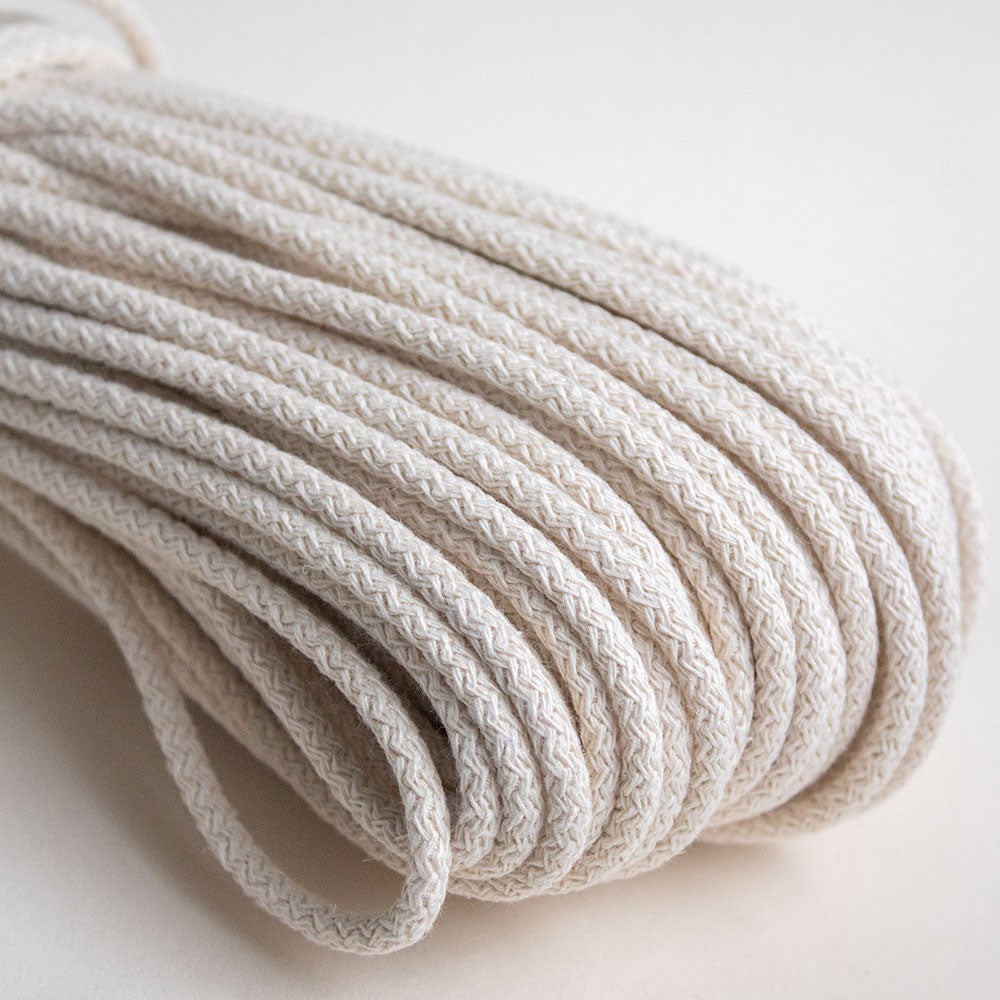 Braided Cotton Cord 5.5 mm, 50 meters NATURAL (Ecru White) color