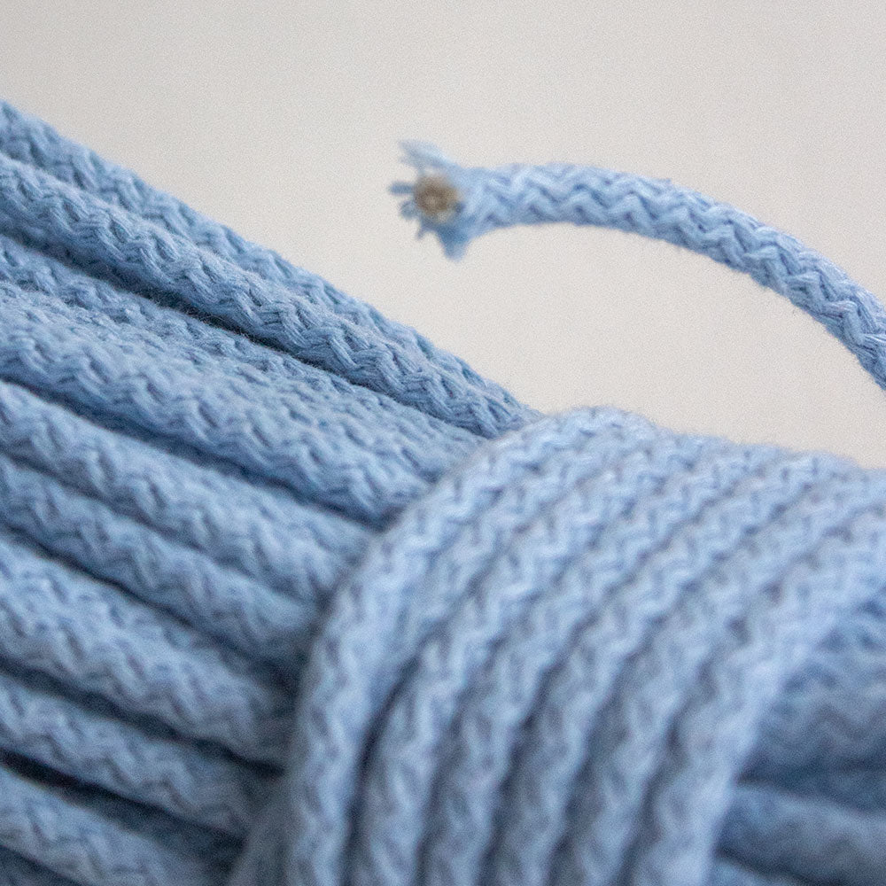 Braided Cotton Cord 5.5 mm, 50 meters Baby Blue color