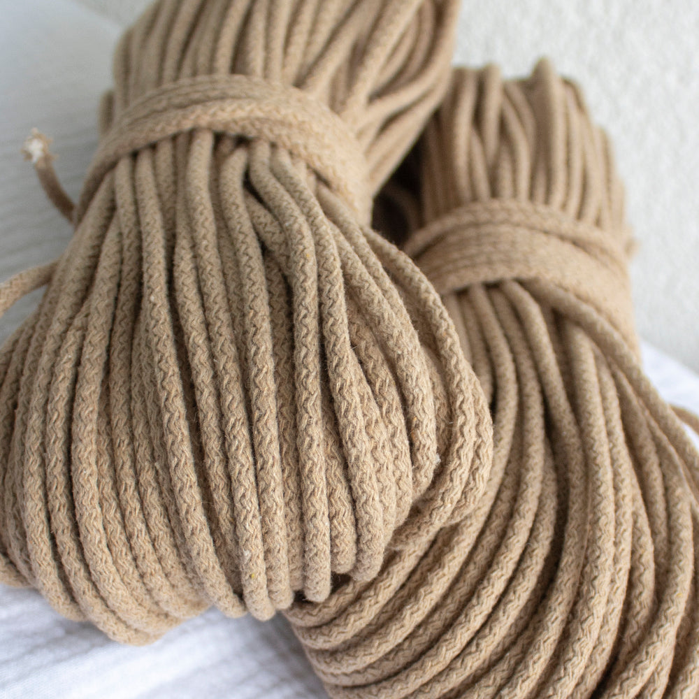 Braided Cotton Cord 5.5 mm, 50 meters BEIGE color