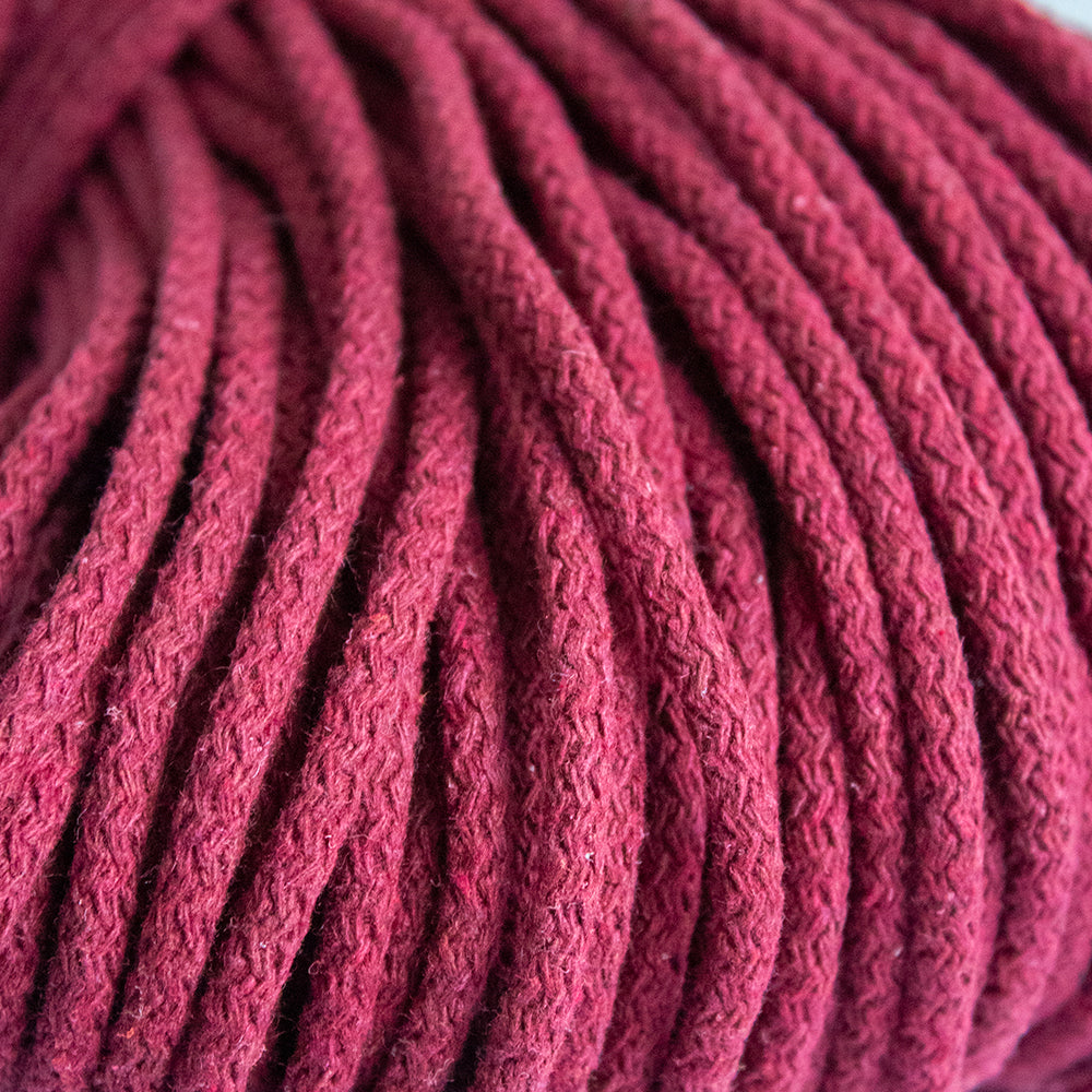 Braided Cotton Cord 5.5 mm, 50 meters CHERRY color