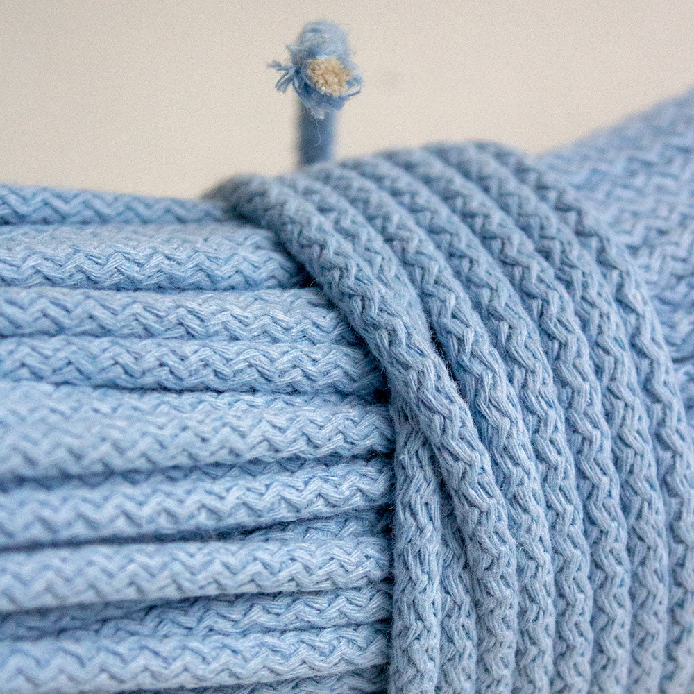 Braided Cotton Cord 5.5 mm, 50 meters Baby Blue color