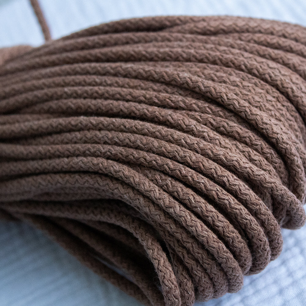 Braided Cotton Cord 5.5 mm, 50 meters CARAMEL color