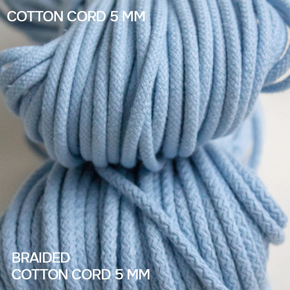 Braided Cotton Cord 5.5 mm, 50 meters Baby Blue color