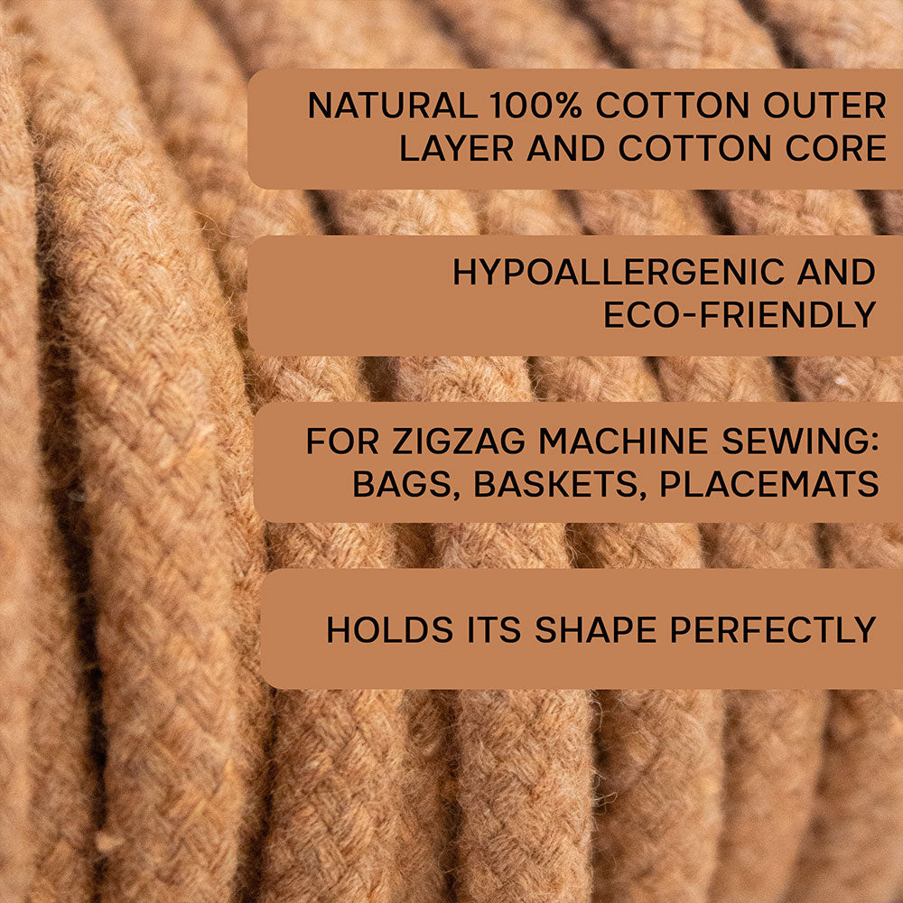 Cotton Cord 5mm, 50 meters. CARAMEL color