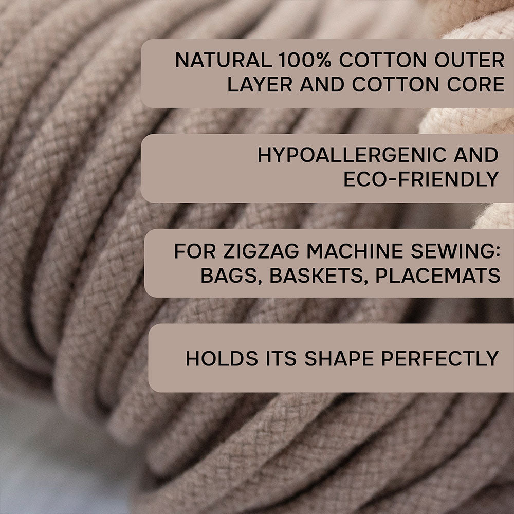 Cotton Cord 5mm, 50 meters. LATTE color